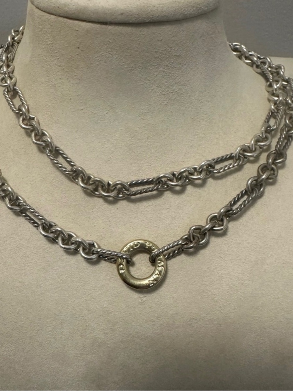 Rare - David Yurman Two-Tone Double Strand Necklace with Gold Ring